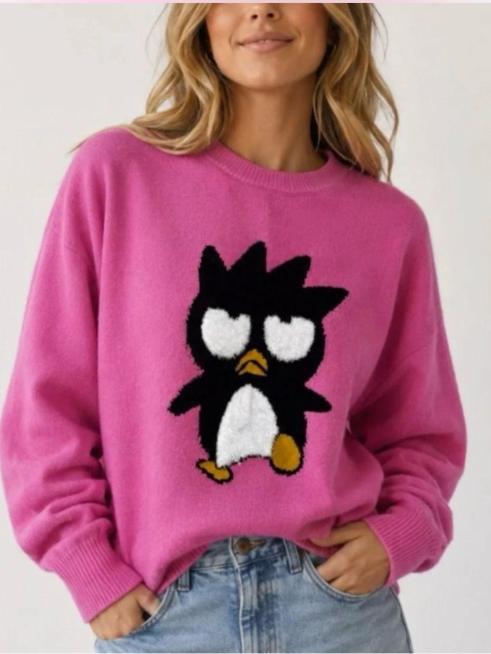 Hello kitty x forever 21 Badtz- maru pink graphic sweater size M sario